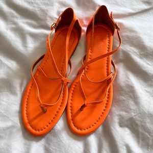 NWT J.Crew Neon Orange Patent Leather Strappy Sandals, sz 7